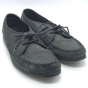 GH Bass & Co Womens Gray Leather Moccasin Loafer Lace Up Moc Toe Shoe Size 9.5